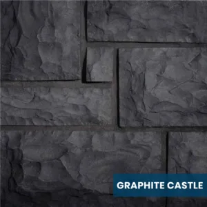 Close-up view of Innovative Stonecraft's GRAPHITE CASTLE stone finish, showcasing its classic and enduring design