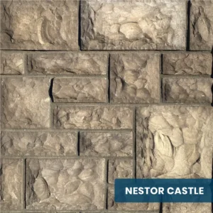 Close-up view of Innovative Stonecraft's NESTOR CASTLE stone finish, showcasing its classic and enduring design