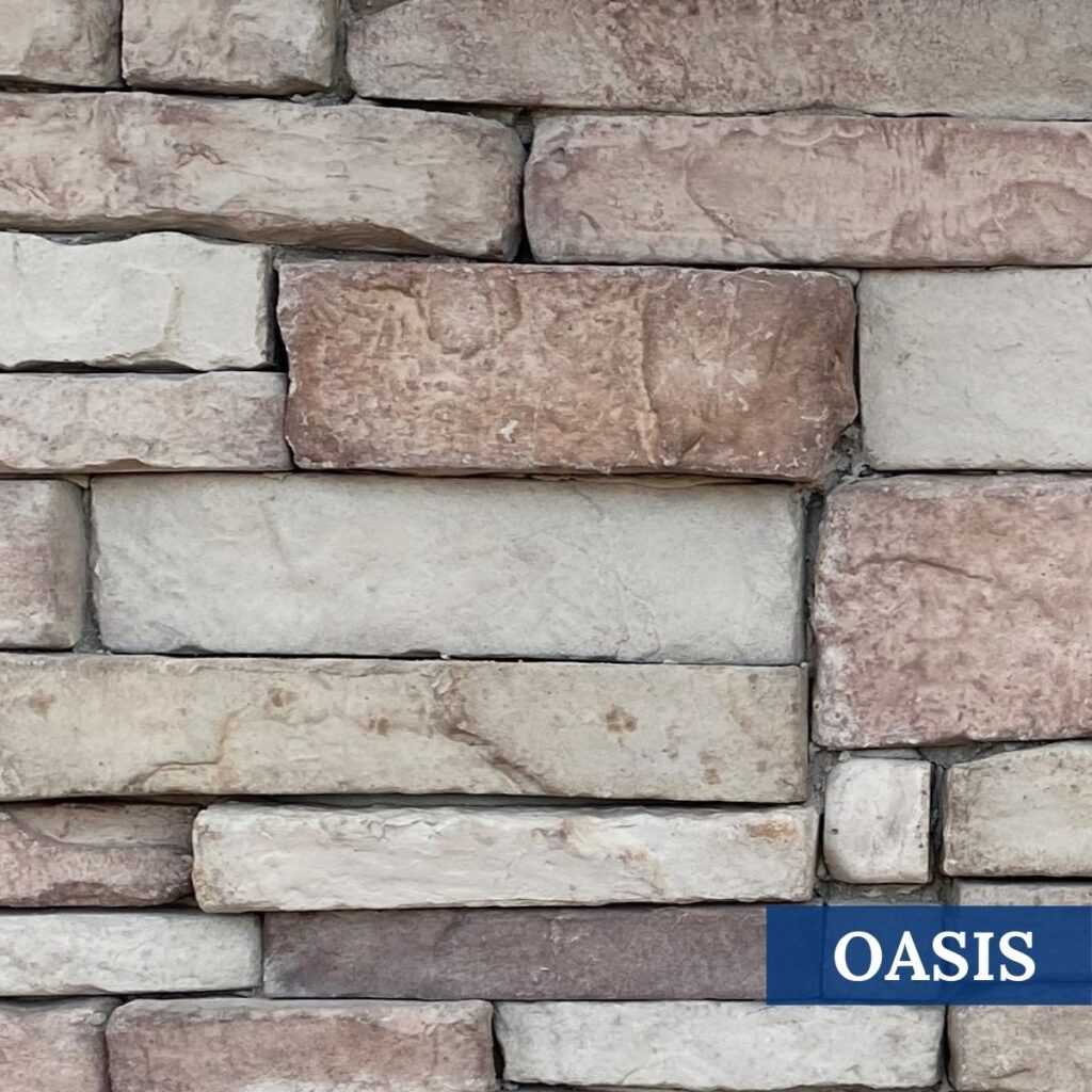 Sample Photo of Innovative Stoncraft's Oasis Profile which displays a mix of rust and white hues. This profile is part of our Desert Stone Collection.