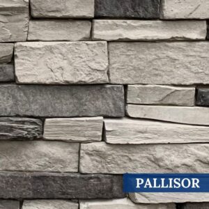 Sample Photo of Innovative Stoncraft's Pallisor Profile which displays a mix of graphite, white and grey hues. This profile is part of our Desert Stone Collection.